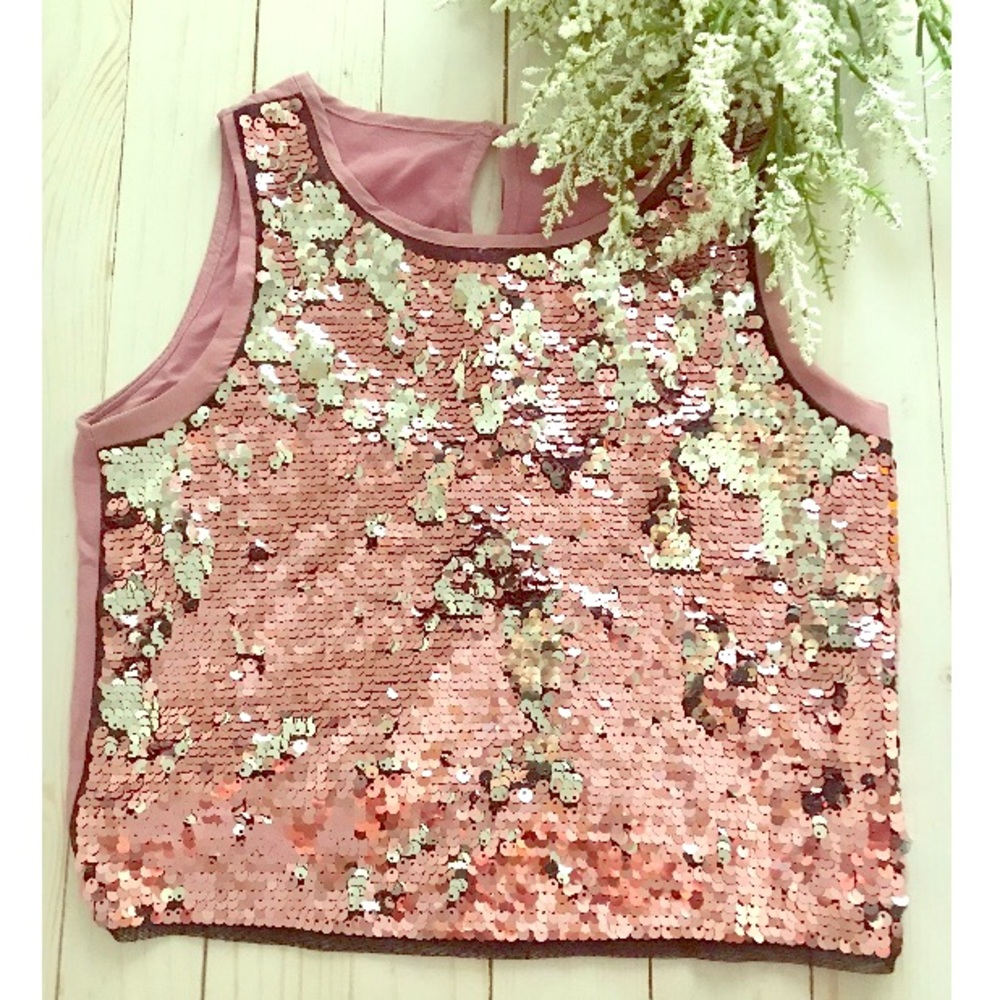 H&M Pink and Silver Sequin Crop Top